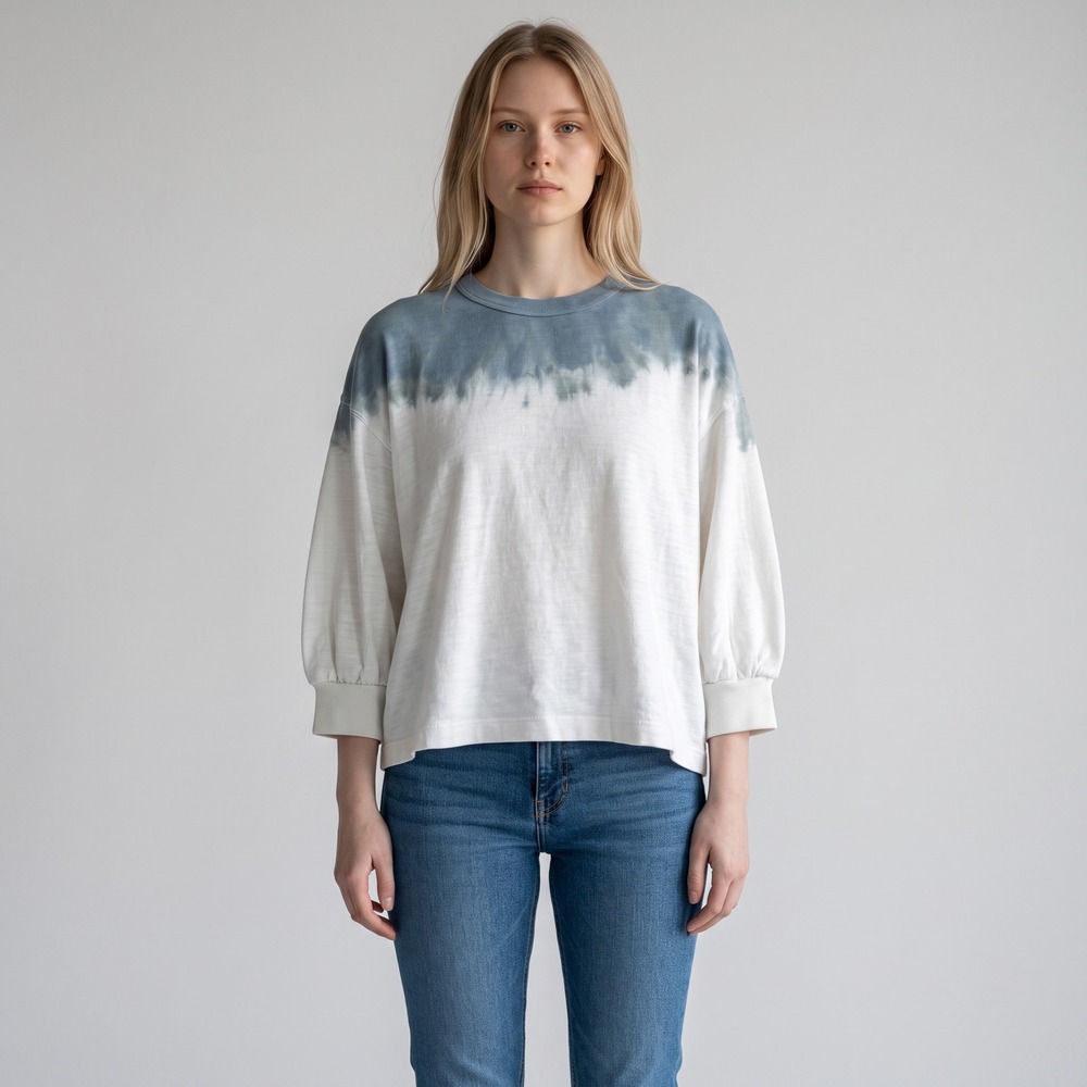 AG Adriano Goldschmied Sweatshirt Women Small S White Blue Tie Dye Puff Sleeve